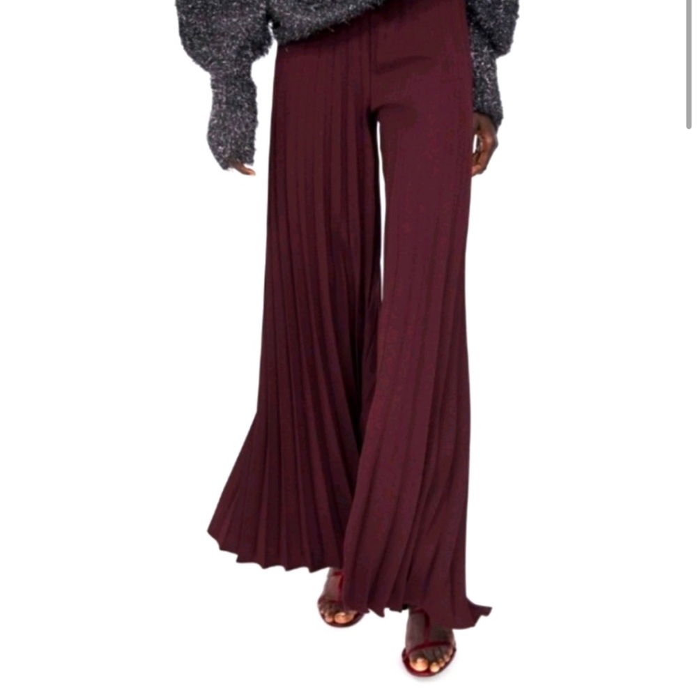 NWT Zara Wide Leg Pleated Burgundy Pants
